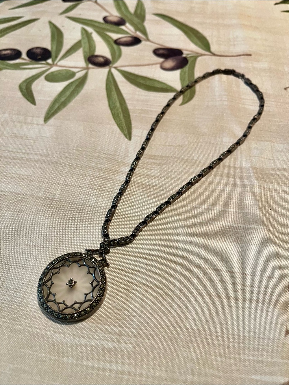 Judith Jack Black and Cream Oval Filigree Pendant Necklace